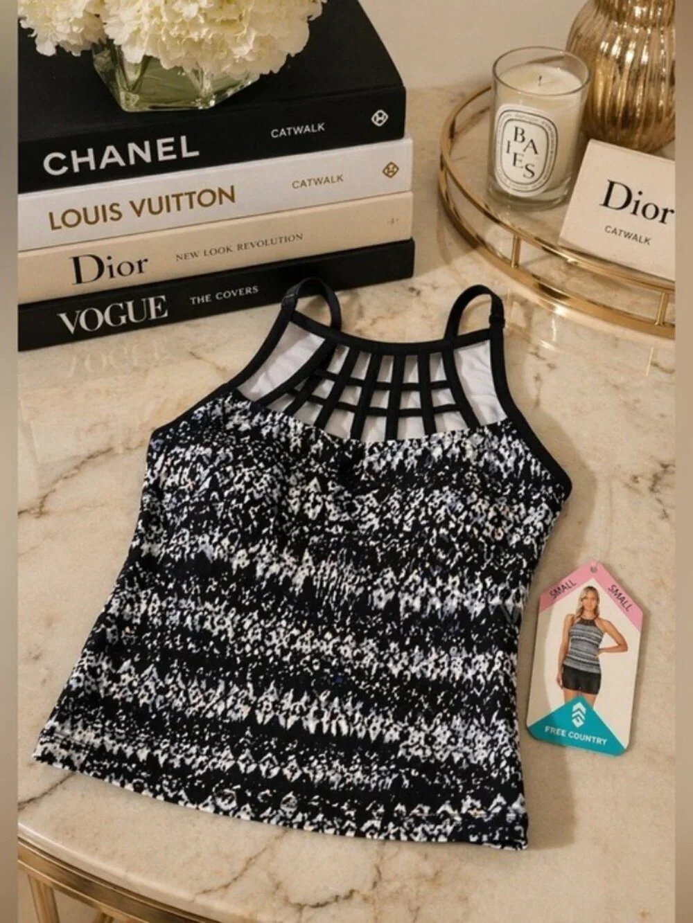 Free Country Tankini Top S NWT Boho Swim Batik Braided High Neck Beach